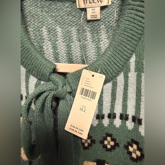 Maeve Anthropologie Tie Front Cardigan Sweater- Sheep Fairisle - Picture 9 of 9
